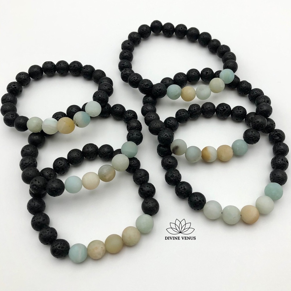 Amazonite x Lava Stone Beads Stretch Bracelet - Picture 9 of 10